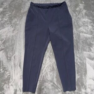 St. John Tapered Leg Ankle Pants Womens 10 Blue Elastic Waist Side Zip Hem Slit